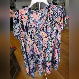 Sew in Love Floral V-Neck Tiered Dress in Navy Multi